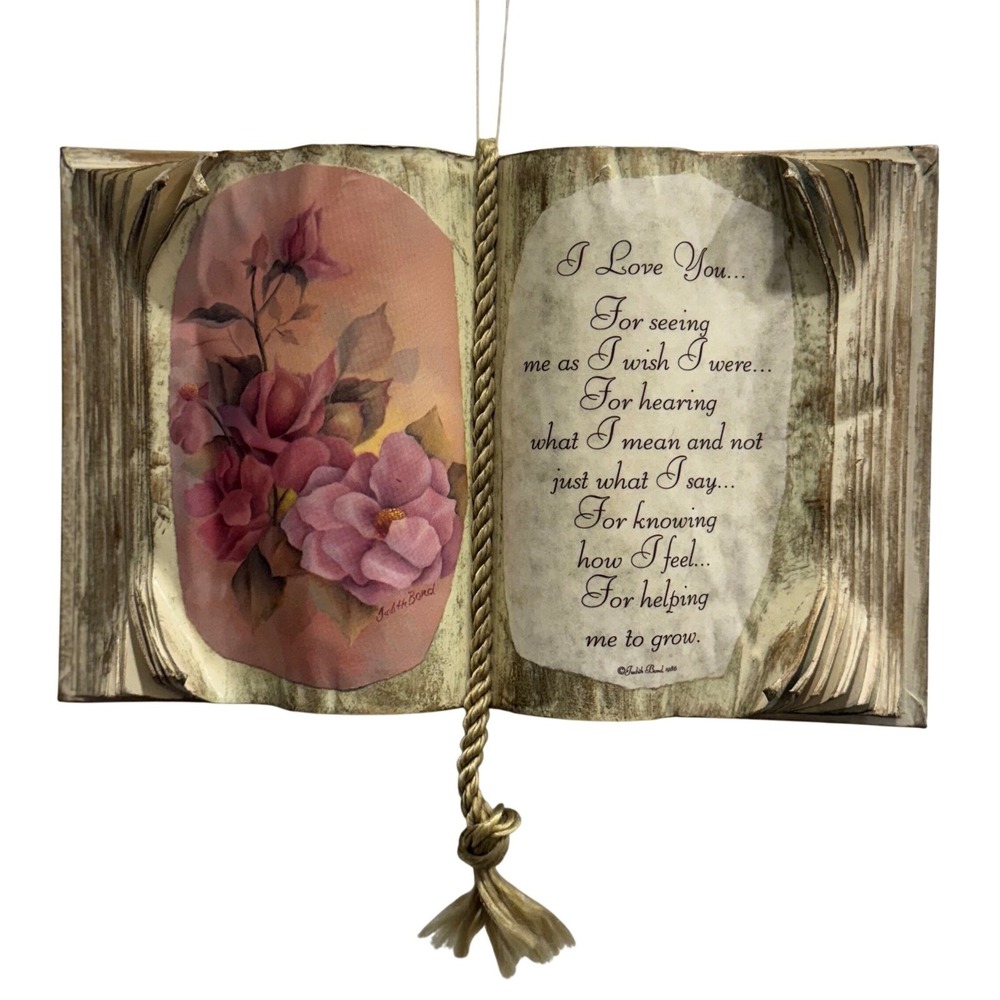 Vintage 1986‎ Judith Bond "I Love You" Decorative Book Plaque Roses